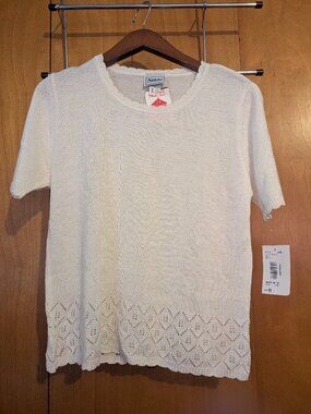 Nikki M White Lacy Short-Sleeve Blouse